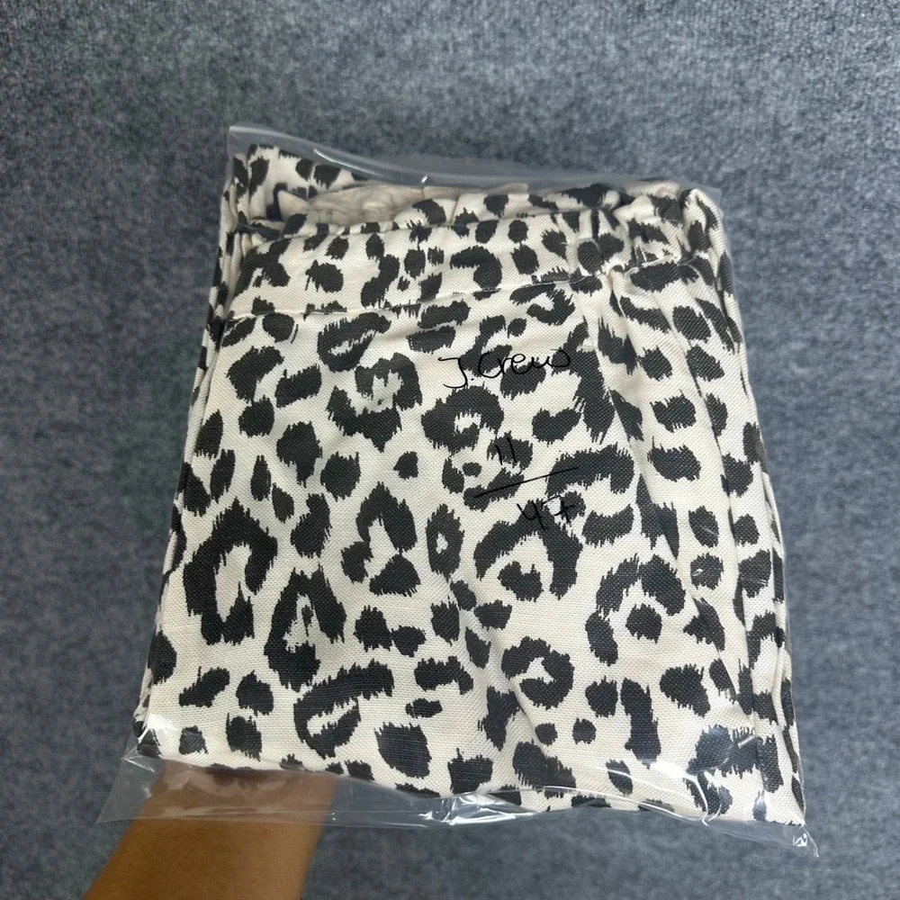 J. Crew Pants Womens 2 Cream Leopard Print Excellent High Rise Paperbag Waist